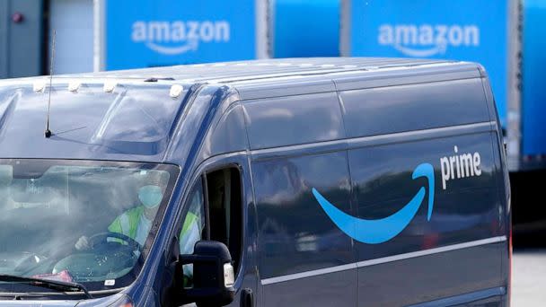 PHOTO: An Amazon Prime logo is seen on the side of a delivery van as it departs an Amazon Warehouse location on Oct. 1, 2020, in Dedham, Mass. (Steven Senne/AP, FILE)