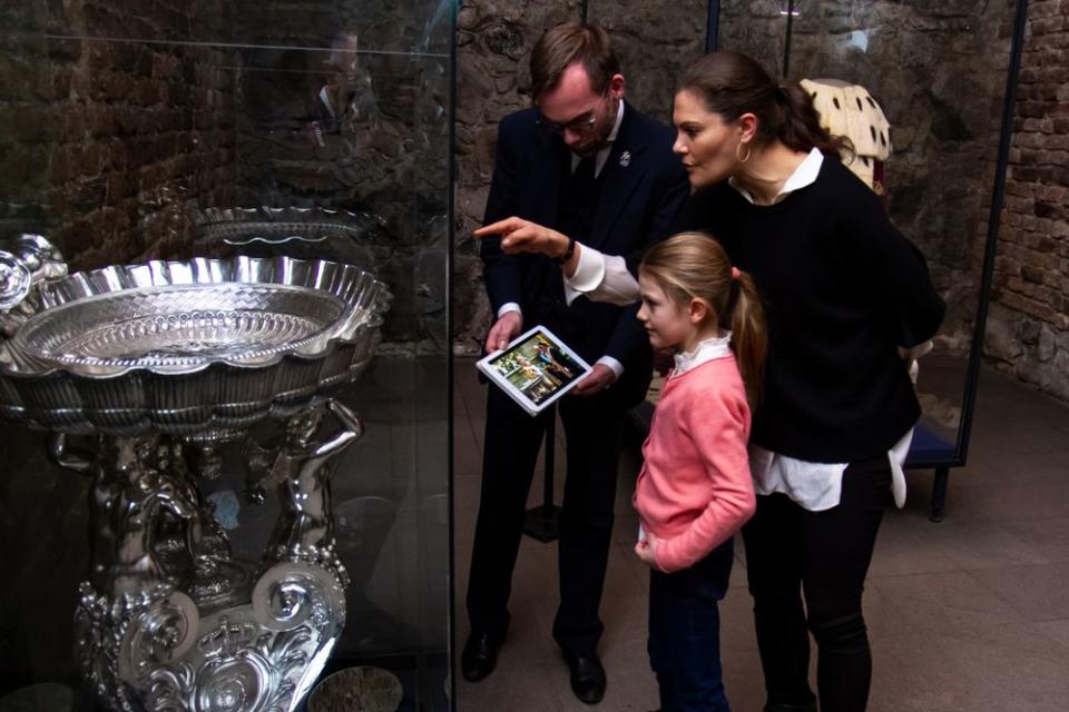 Sweden's Princess Estelle Views Crowns with Princess Victoria