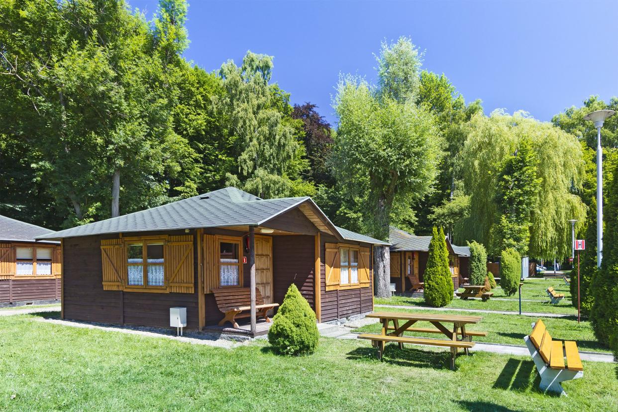 Cabins in the woods during summer