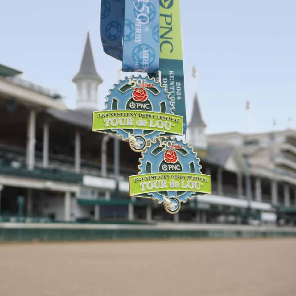 The finisher medal for the 2024 PNC Tour de Lou which will be held on Sunday, April 14, 2024.