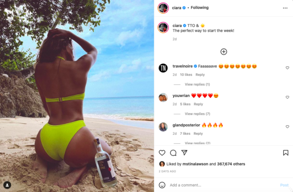 Ciara’s beach photo caused a commotion on social media after fans zoomed in on the singer’s snatched waist. @ciara/Instagram