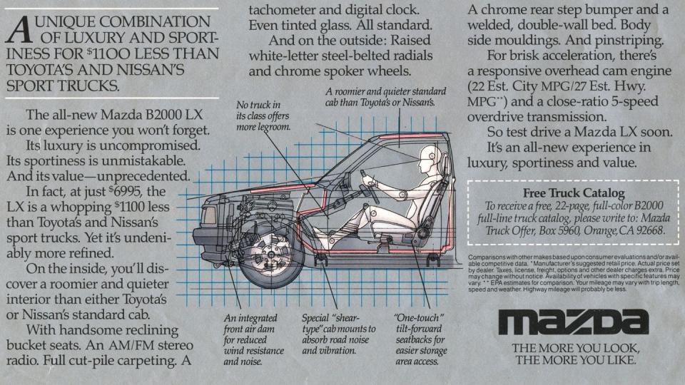 1986 mazda b2000 magazine advertisement