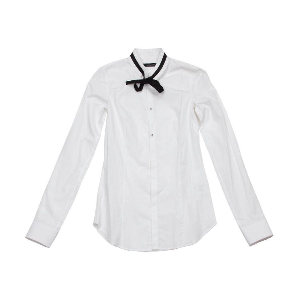 Dsquared2 white ruffle collar blouse with black tie