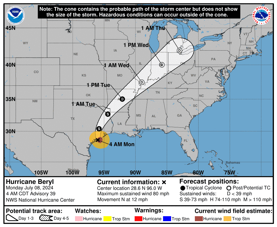 Hurricane Beryl 5 a.m. July 8, 2024.