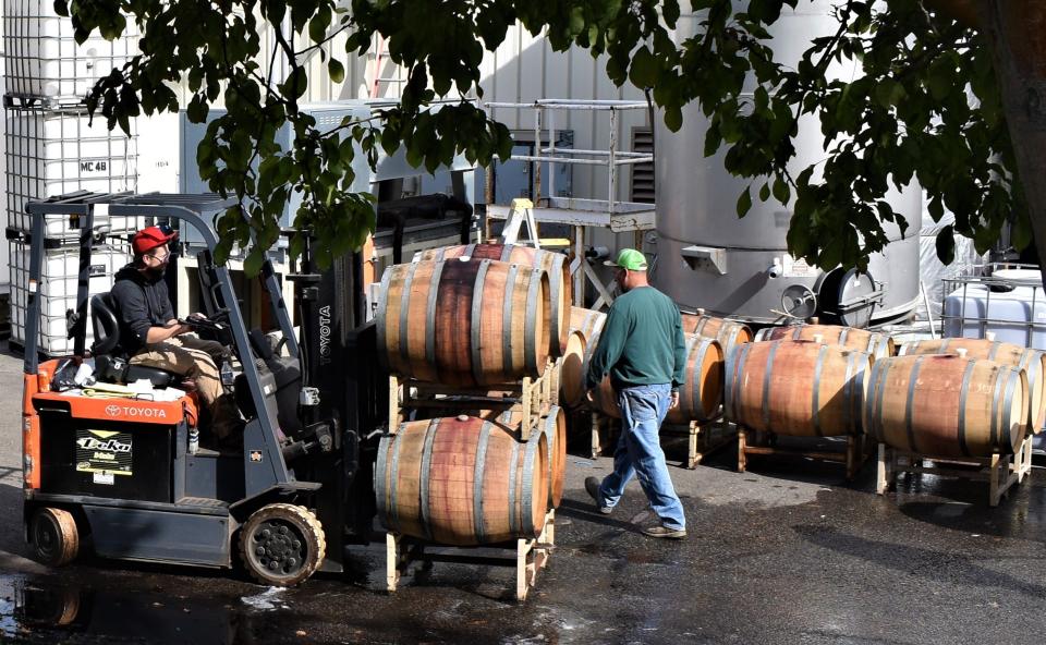 Grapes harvested are eventually turned to liquid and make their way into tanks or barrels for aging.