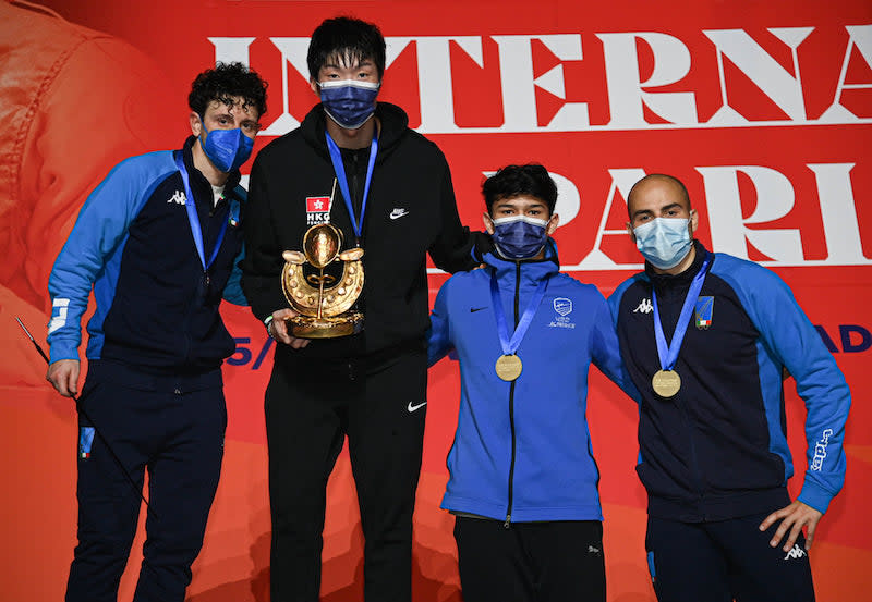 Zhang Jialang (second from left) won the individual event at the Foil World Cup Paris Station earlier (Photo Credit: FIE Facebook)