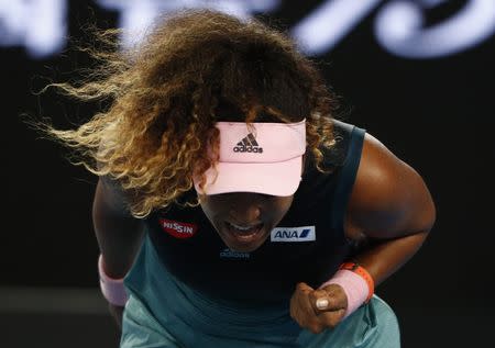 Tennis - Australian Open - Second Round - Melbourne Park, Melbourne, Australia, January 17, 2019. Japan's Naomi Osaka reacts during the match against Slovenia's Tamara Zidansek. REUTERS/Edgar Su