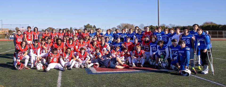 Portsmouth and Middletown teams gather following Thursday's game to cap off the 2022 season.