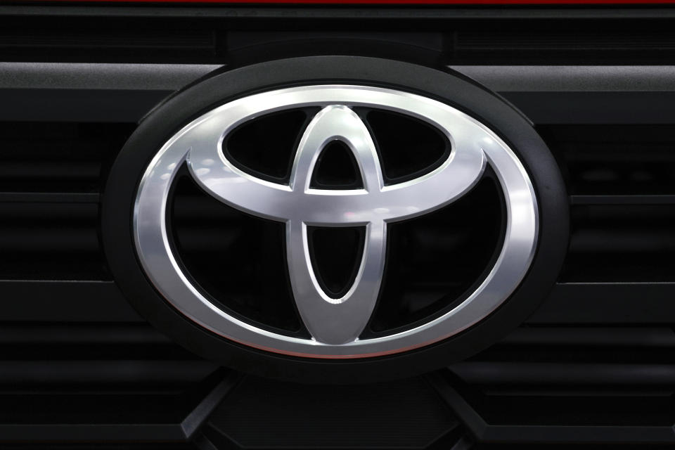FILE - A Toyota logo is shown at the North American International Auto Show in Detroit, Sept. 13, 2023. Toyoda will be facing some disgruntled shareholders at the annual shareholders meeting on June 18, 2024, as two major proxy groups demand a vote against keeping the grandson of the founder on its board. (AP Photo/Paul Sancya, File)