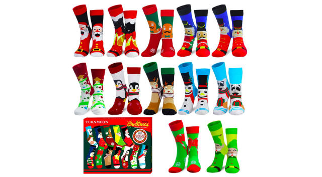 Lot 2 Eabern Mens Womens Novelty Dress Socks Christmas One Size Elf  Snowflake