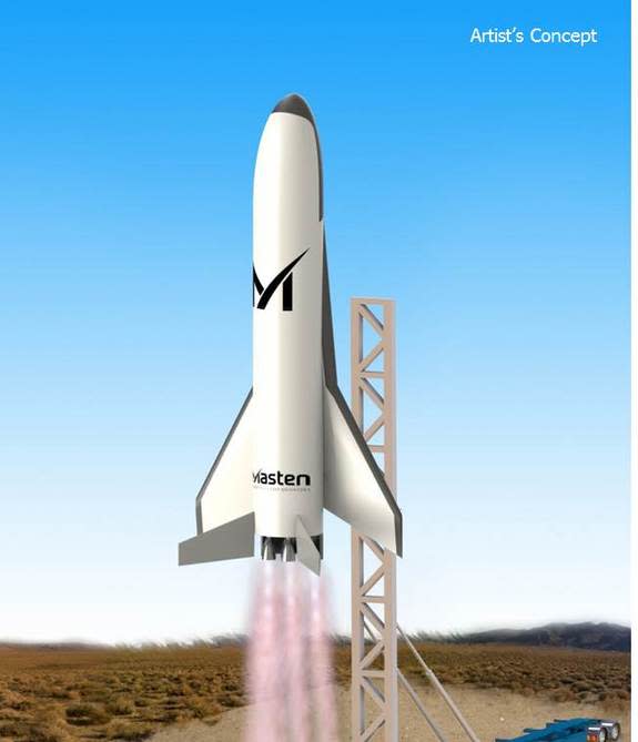 Artist's concept of Masten Space System's design for DARPA's XS-1 reusable space plane.