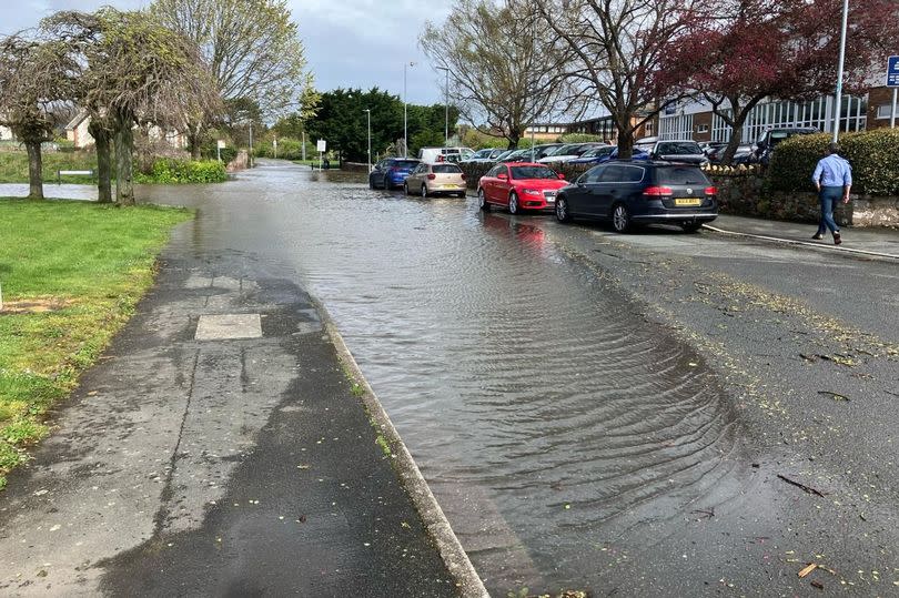Flooded Morfa Drive in Conwy town