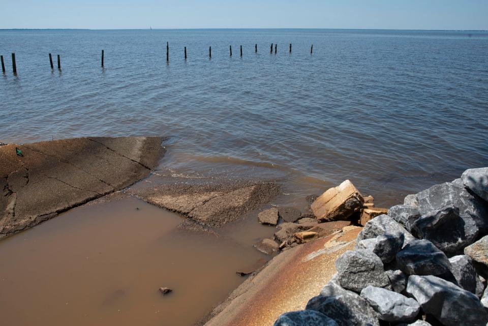 Stormwater run-off and sediment flow into East Bay in Navarre on Thursday, Sept. 15, 2022. 