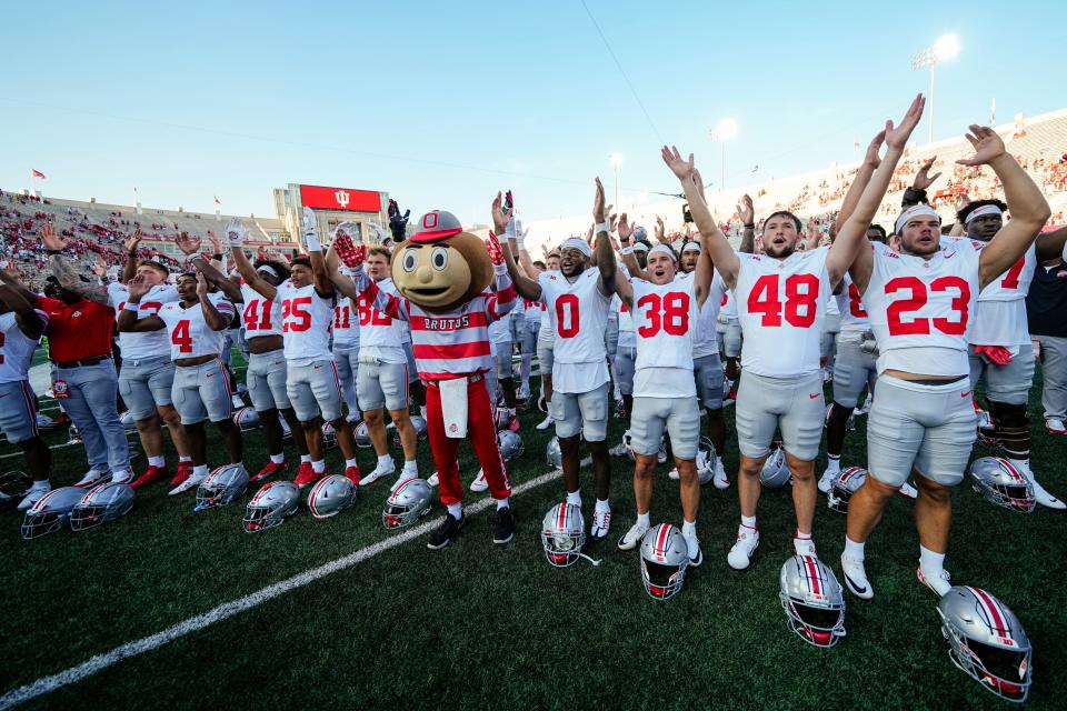 Ohio State's football team sings Carmen Ohio following its 23-3 win over Indiana.