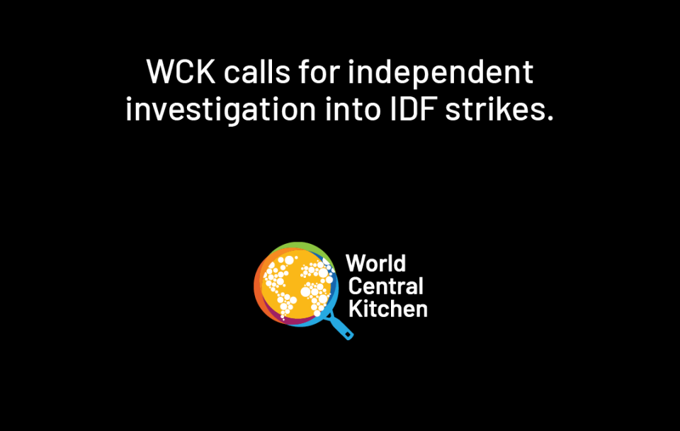 「世界中央廚房」暫停援助任務，並呼籲對以色列的襲擊進行獨立調查。(圖:@WCKitchen)