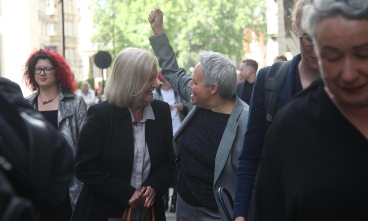 <span>Harriet Wistrich, right, with Sally Challen outside the Old Bailey in 2019.</span><span>Photograph: PA Images/Alamy</span>