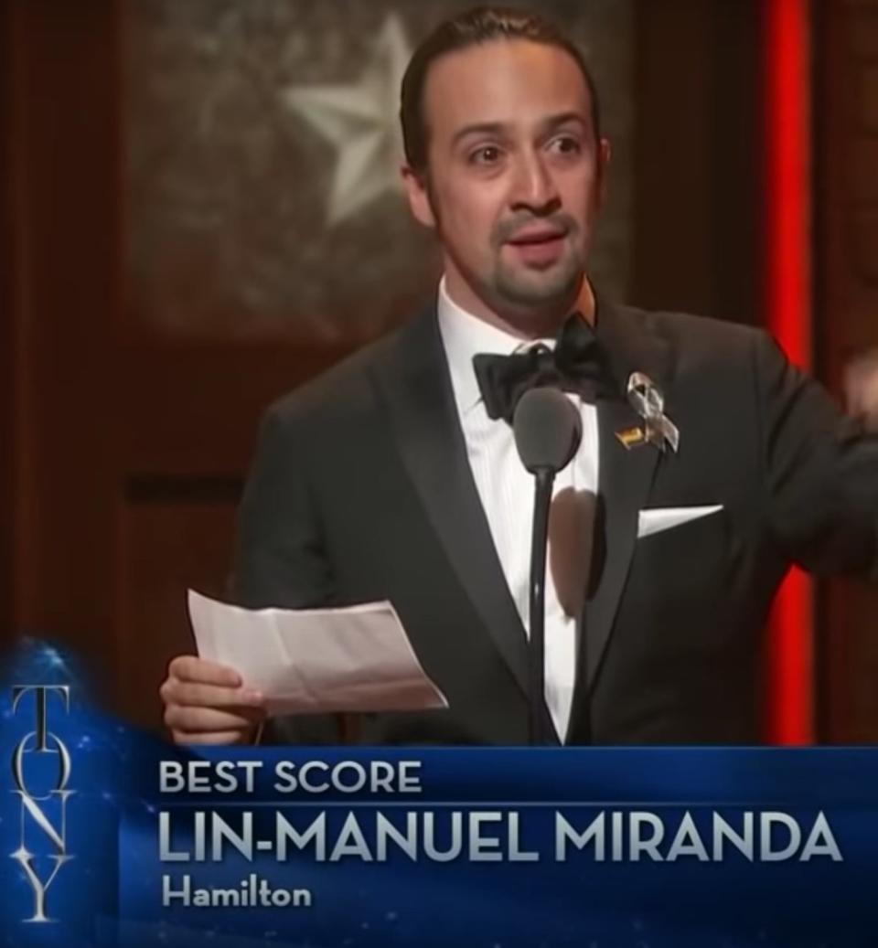 Lin-Manuel Miranda accepts a Tony for "Hamilton"