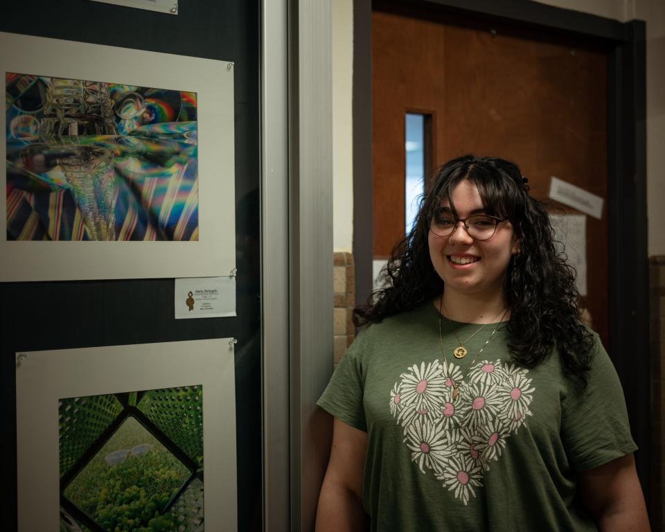 Marlo DeAngelo, a senior at Proctor High School, plans to turn her creative pursuits into a career in art therapy. DeAngelo will be attending SUNY New Paltz next fall, with a major in Psychology and minor in Fine Arts. Her photographs are on display along the art wing inside the school.