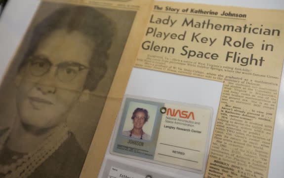 A news clipping for Katherine Johnson, a NASA mathematician who was the lead figure in the movie 'Hidden Figures.'