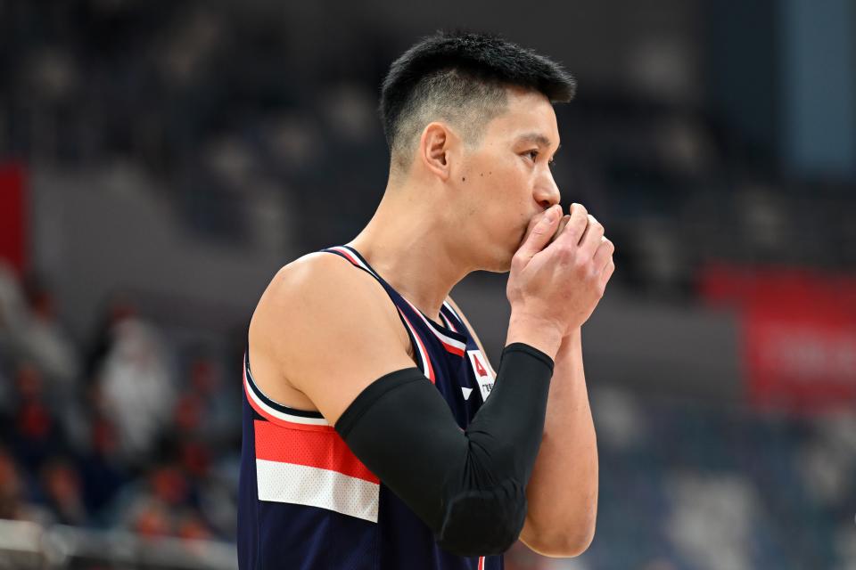 Jeremy Lin of Guangzhou Loong Lions gestures during the 4th round match against Liaoning Flying Leopards at the 2022-2023 season of the Chinese Basketball Association CBA league in Hangzhou, east China's Zhejiang Province, Oct. 18, 2022. (Photo by Chen Zhenhai/Xinhua via Getty Images)