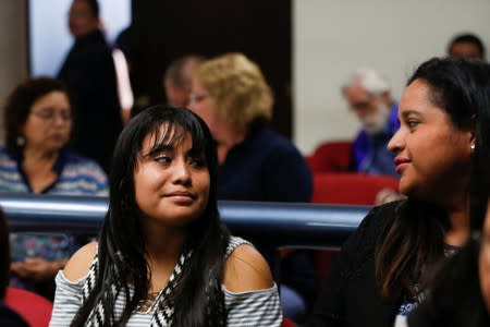 Evelyn Hernandez, who was sentenced to 30 years in prison for a suspected abortion attends a hearing in Ciudad Delgado