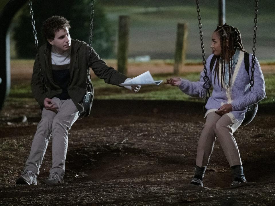 Evan Hansen and Alana on swings in "Dear Evan Hanson."