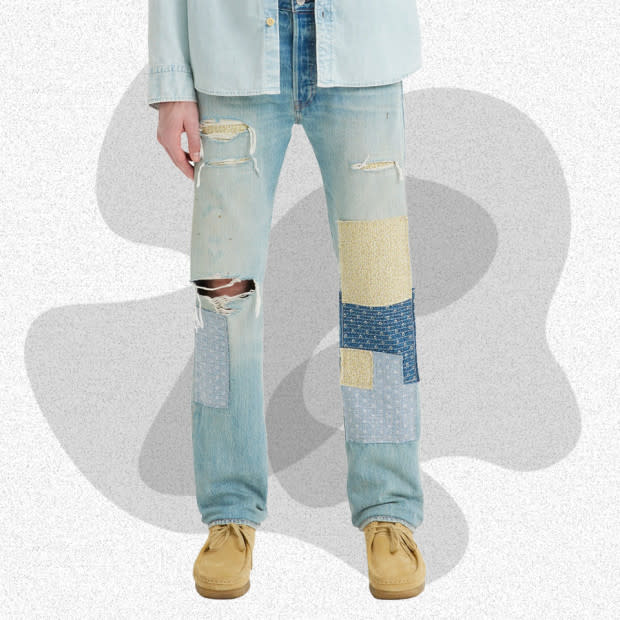 <p>Courtesy of Nordstrom</p><p>Sometimes different can be cool. For guys who like to experiment with their clothing or are just tired of wearing the same thing, breaking up the monotony with texture can be a welcome change. This pair of Levi’s 501 jeans with sort-of extreme but neutral-color patchwork and distressed detailing is a neat pick-up for fall. The colors aren’t crazy loud but it still offers something new and exciting to freshen up a plain wardrobe and will definitely garner conversation.</p><p>[$88 (was $148); <a href="https://click.linksynergy.com/deeplink?id=b8woVWHCa*0&mid=1237&u1=mj-bestjeansformen-amastracci-073123-update&murl=https%3A%2F%2Fwww.nordstrom.com%2Fs%2F501-original-ripped-patchwork-straight-leg-jeans-grandmas-house%2F7379568%3F" rel="nofollow noopener" target="_blank" data-ylk="slk:nordstrom.com;elm:context_link;itc:0;sec:content-canvas" class="link ">nordstrom.com</a>]</p>