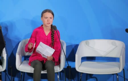 16-year-old Swedish Climate activist Greta Thunberg speaks at the 2019 United Nations Climate Action Summit at U.N. headquarters in New York City, New York, U.S.