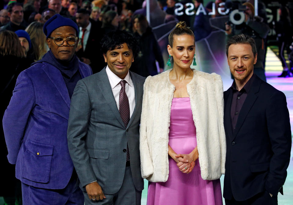 Actors Samuel L. Jackson, Sarah Paulson, James McAvoy and director M. Night Shyamalan attend the European premiere of “Glass” in London, Britain January 9, 2019. REUTERS/Henry Nicholls