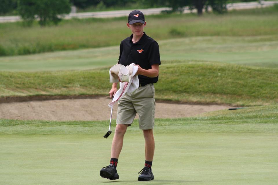 Northville's Mason Sokolowski competes during the final round of the MHSAA Division 1 boys golf state championships on Saturday, June 10, 2023, in Allendale.
