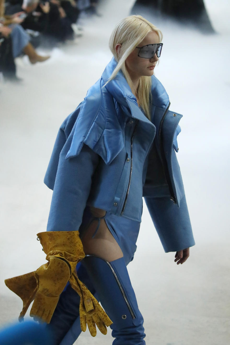 A model wears a creation for the Rick Owens fashion collection during Women's fashion week Fall/Winter 2020/21 presented in Paris, Thursday, Feb. 27, 2020. (AP Photo/Francois Mori)