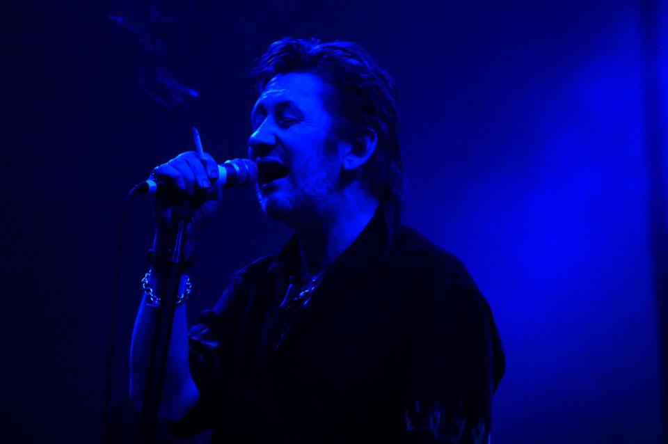 Shane MacGowan of The Pogues performs at the T in the Park music festival near Kinross in Scotland. (PA)