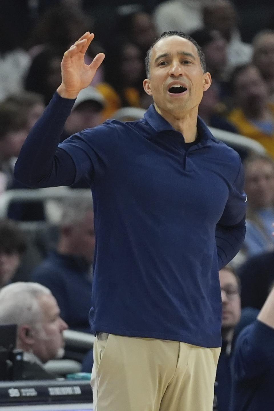 Marquette head coach Shaka Smart reacts during the first half of an NCAA college basketball game Wednesday, Jan. 10, 2024, in Milwaukee. (AP Photo/Morry Gash)