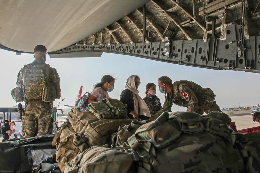 British citizens and dual nationals board a RAF flight out of Kabul (LPhot Ben Shread/MoD/PA) (PA Media)