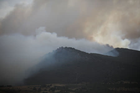 Smoke is seen as a wildfire burns in Kineta, near Athens, Greece, July 23, 2018. REUTERS/Alkis Konstantinidis