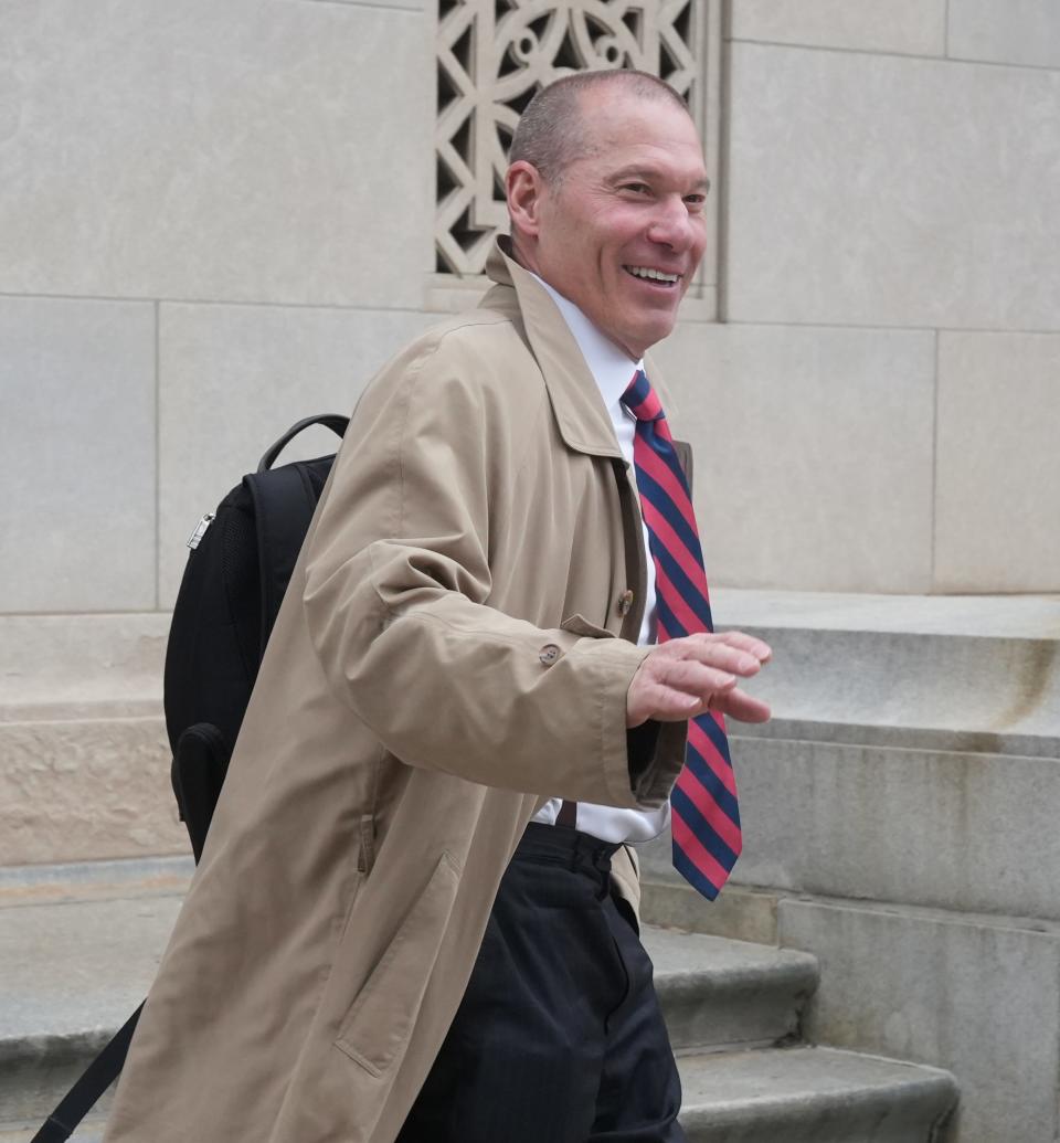 Bruce Koffsky defense attorney for Bomani Africa leaves the Federal Courthouse in Newark after Africa was sentenced to 20 years for being one of two hitmen in a murder for hire case. The sentenced was handed down in the US District Court in Newark , NJ on February 23, 2023.