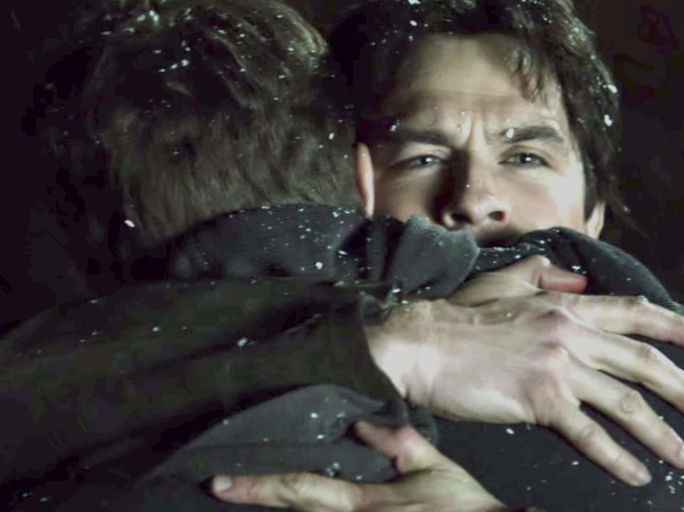 the vampire diaries 814 stefan damon hug