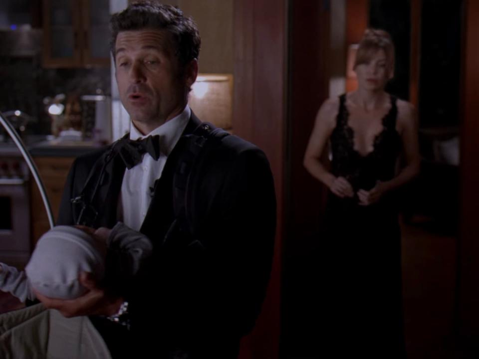 Patrick Dempsey and Ellen Pompeo on "Grey's Anatomy season 10 episode four.