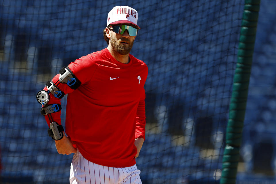 為了迎接Bryce Harper復出，球團特別安排了多位投手進行模擬對決。(Photo by Rich Schultz/Getty Images)