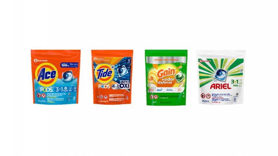 PHOTO: About 8.2 million bags of Tide Pods, Gain Flings, Ace Pods and Ariel Pods liquid laundry detergent packets are being recalled due to a risk of serious injury. (CPSC)