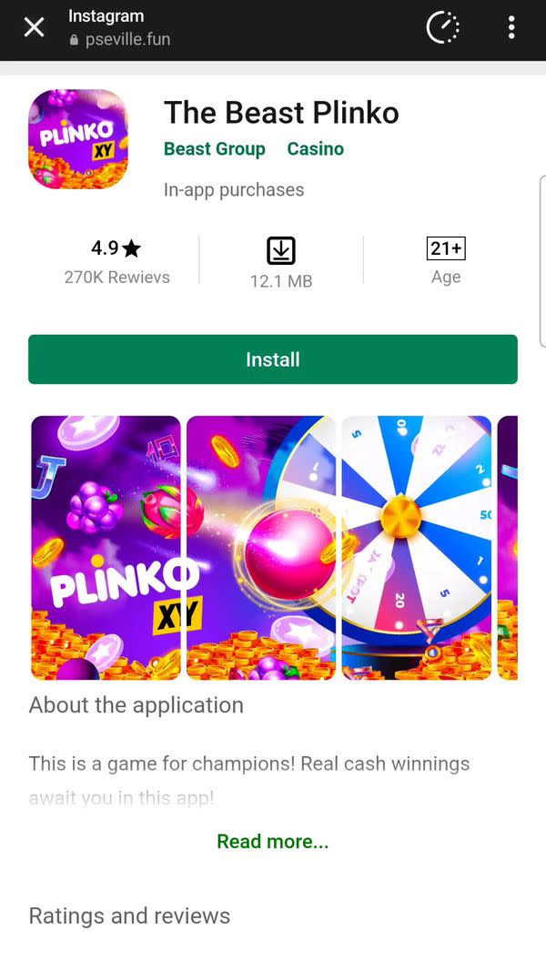 An online scam promoted the false claim YouTuber MrBeast created a casino game mobile app named The Beast Plinko.