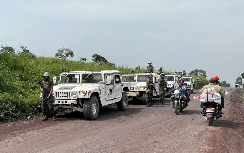 Peacekeepers serving in MONUSCO secure the scene where the Italian ambassador to Democratic Republic of Congo Luca Attanasio was killed in Ruhimba village