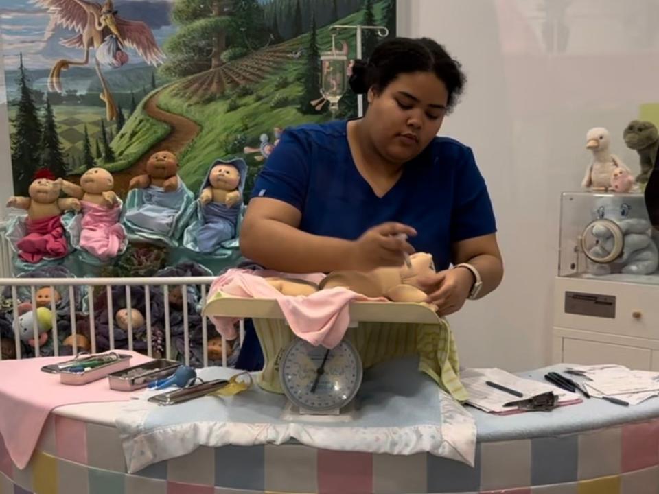 A doll being cleaned at Babyland General Hospital