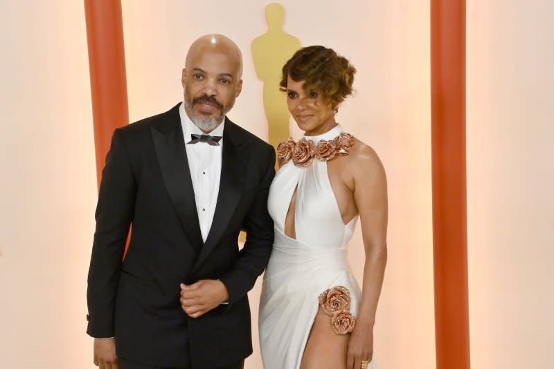 Halle Berry (R) and Van Hunt attend the Academy Awards in 2023. File Photo by Jim Ruymen/UPI