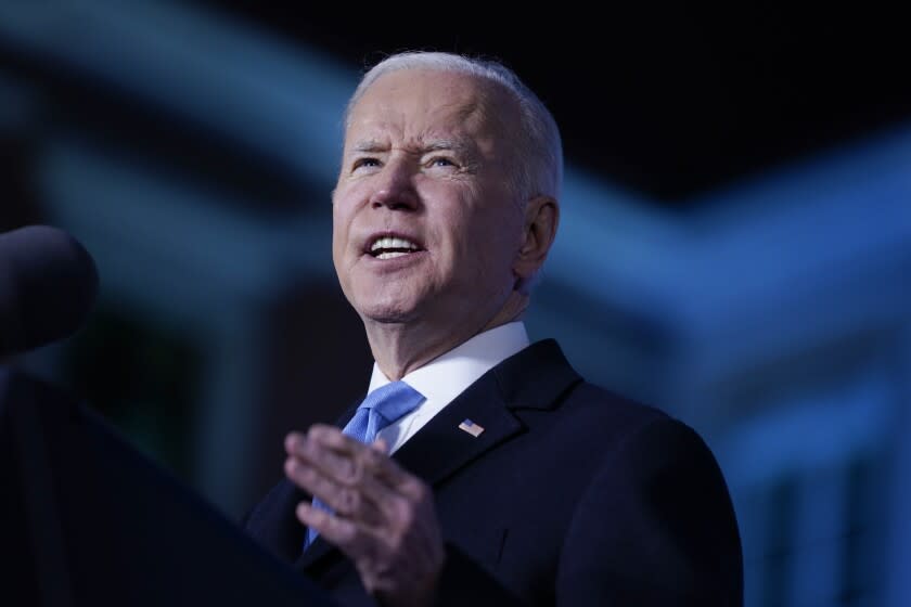 President Joe Biden delivers a speech about the Russian invasion of Ukraine, at the Royal Castle, Saturday, March 26, 2022, in Warsaw. (AP Photo/Evan Vucci)