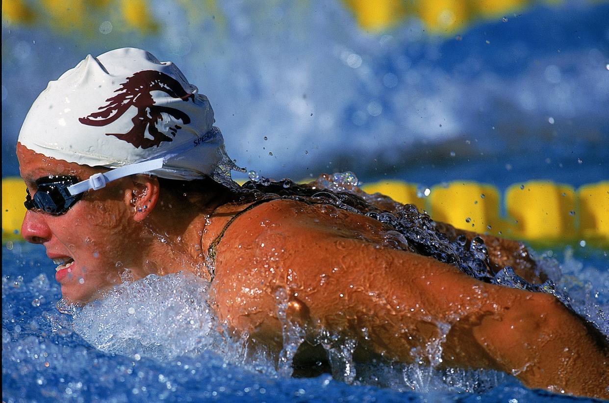 Jamie Cail swims in the Womens 200 Butterfly during the Janet Evan Invitational at the USC Pool in Los Angeles, California. (Getty Images)