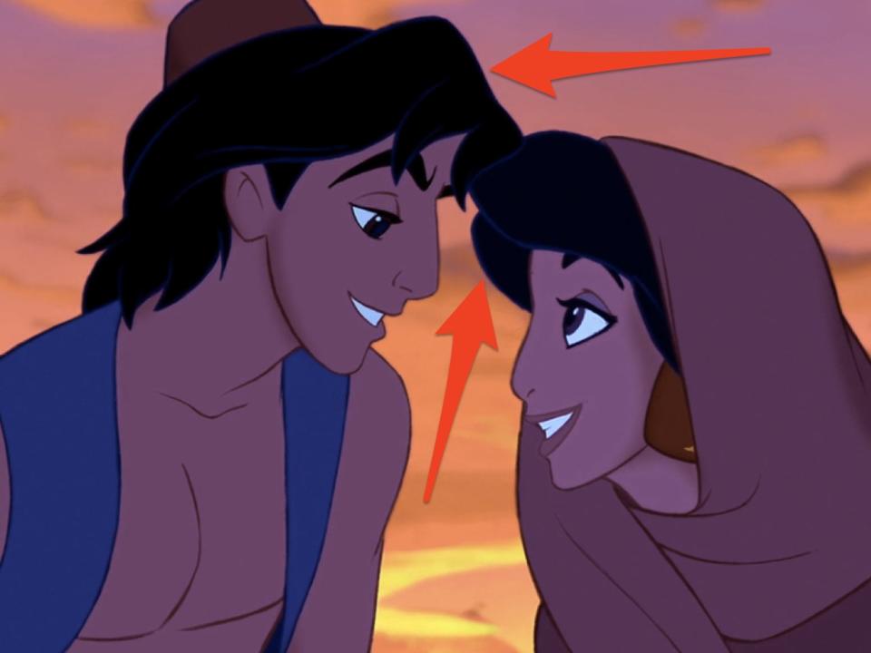 aladdin and jasmine's hair is outlined in blue