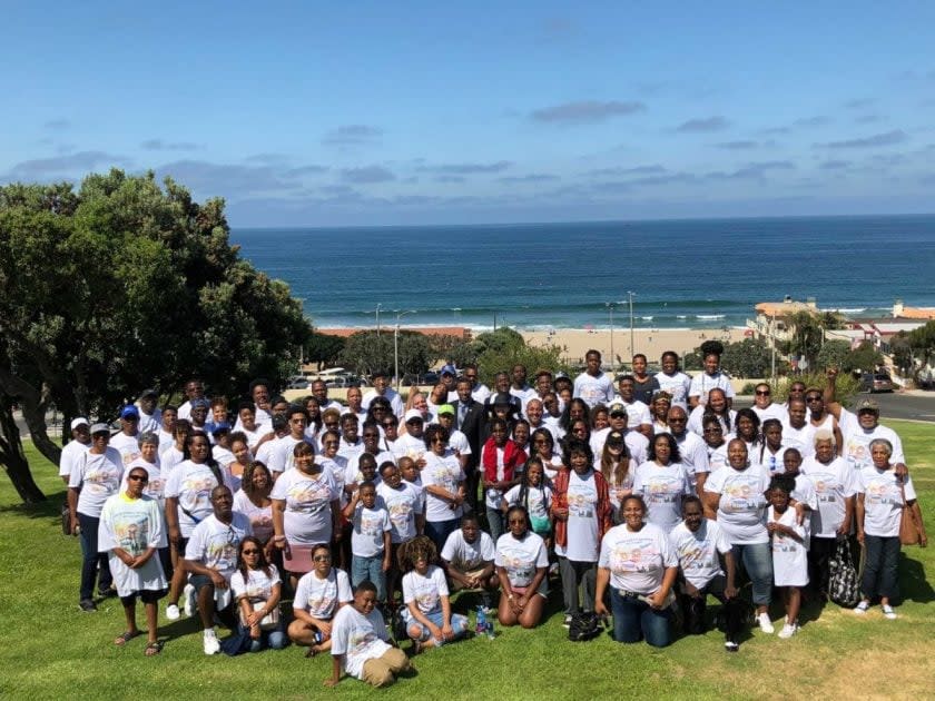 Descendants of Charles and Willa Bruce gathered in 2018 at Bruce’s Beach, in Manhattan Beach, for a family reunion.<br>(From Patricia Bruce-Carter)