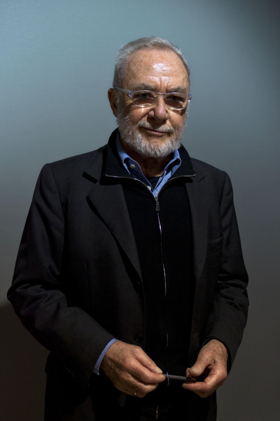 German artist Gerhard Richter poses on the eve of the opening of his exhibition "Gerhard Richter: Panorama", at the Centre Pompidou, Monday, June 04, 2012. (AP Photo/Thibault Camus)