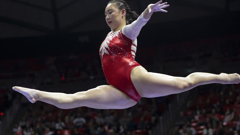 Utah’s Kara Eaker competes on the beam as the Red Rocks compete against Minnesota at the Huntsman Center in Salt Lake City on Friday, March 4, 2022.
